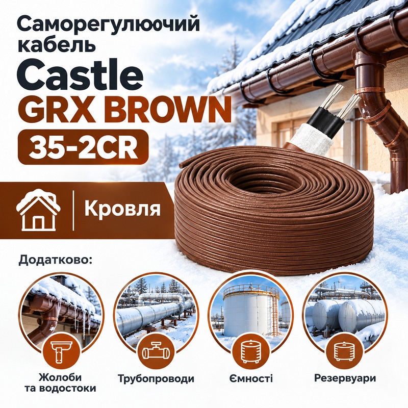 Саморегулирующийся кабель Castle GRX 35-2CR BROWN — 2 м фото 6