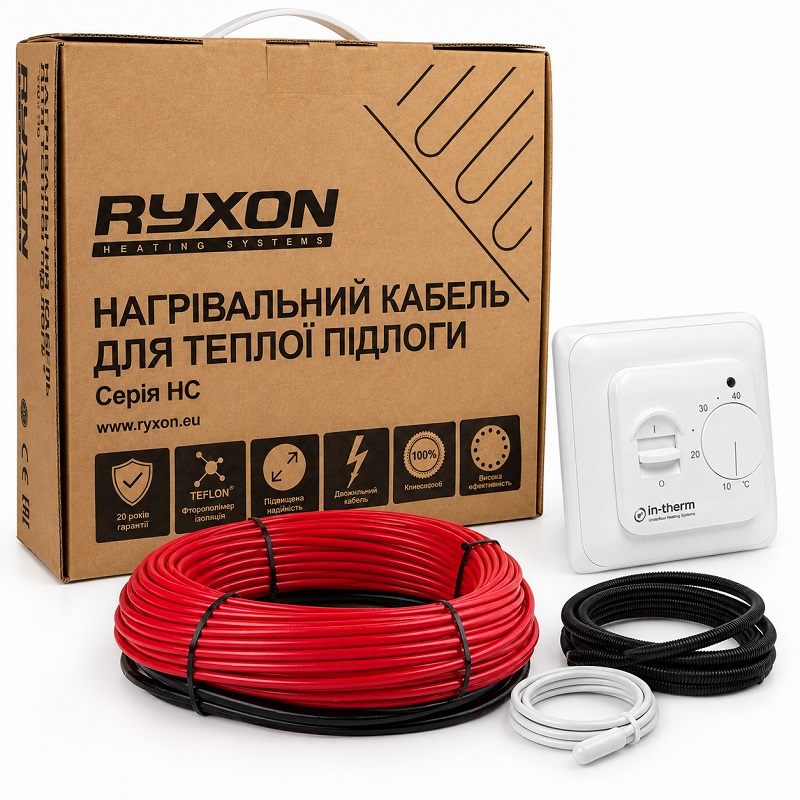 Нагрівальний кабель Ryxon HC-20 – 5 м, 100 Вт + механічний терморегулятор фото 1