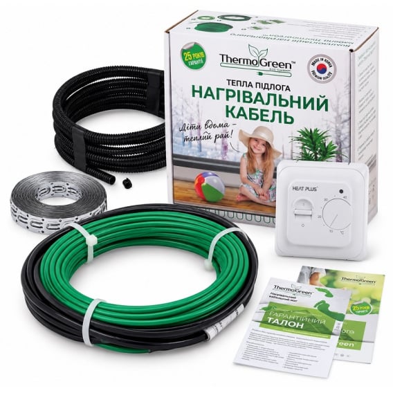 Нагрівальний кабель Thermogreen TGCT20, 140 м, 2800 Вт + механічний терморегулятор Heat Plus Top Floor m5.16 фото 1