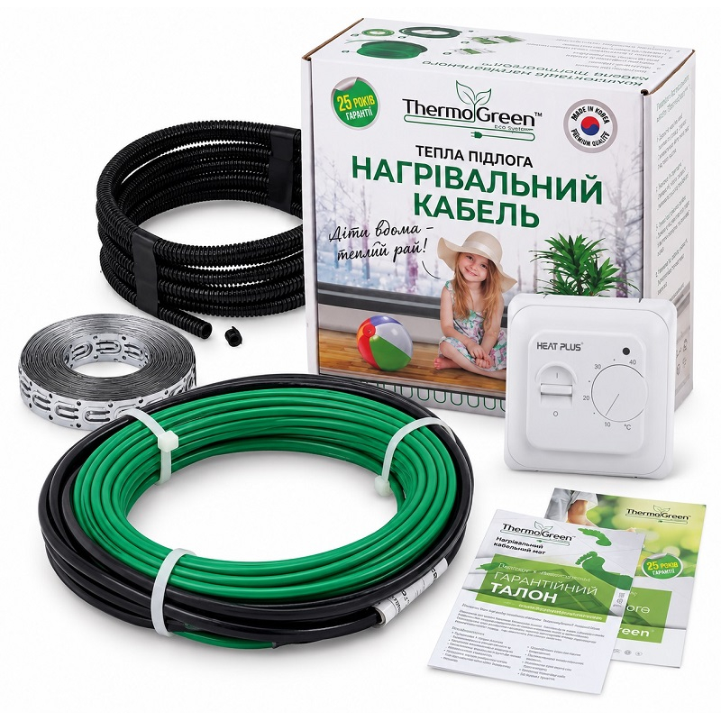 Нагрівальний кабель Thermogreen TGCT20, 140 м, 2800 Вт + механічний терморегулятор Heat Plus Top Floor m5.16 фото 1