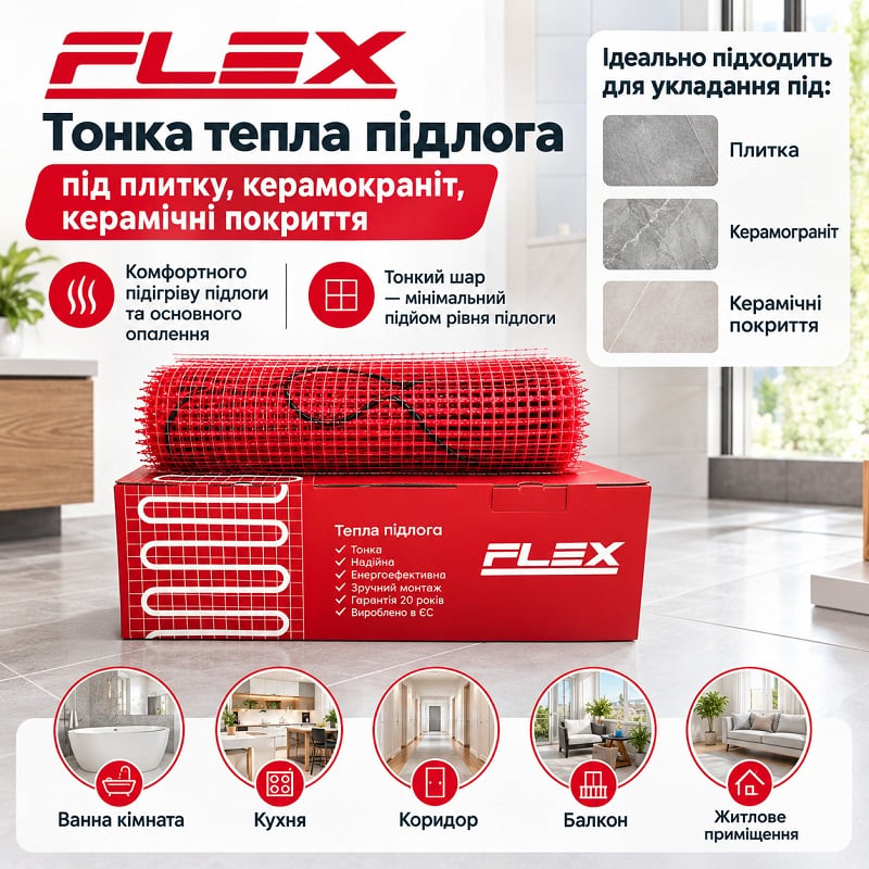 Нагрівальний мат Flex EHM 0.5 м² + програмований терморегулятор фото 6