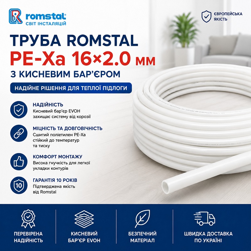 Труба Romstal PE-Xa с кислородным барьером 16 х 2.0 мм, бухта 500 м фото 3