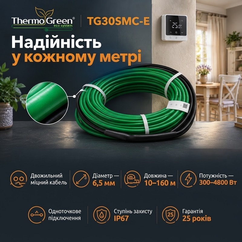 Нагревательный кабель Thermogreen TG30SMC-E – 21 м, 630 Вт фото 2