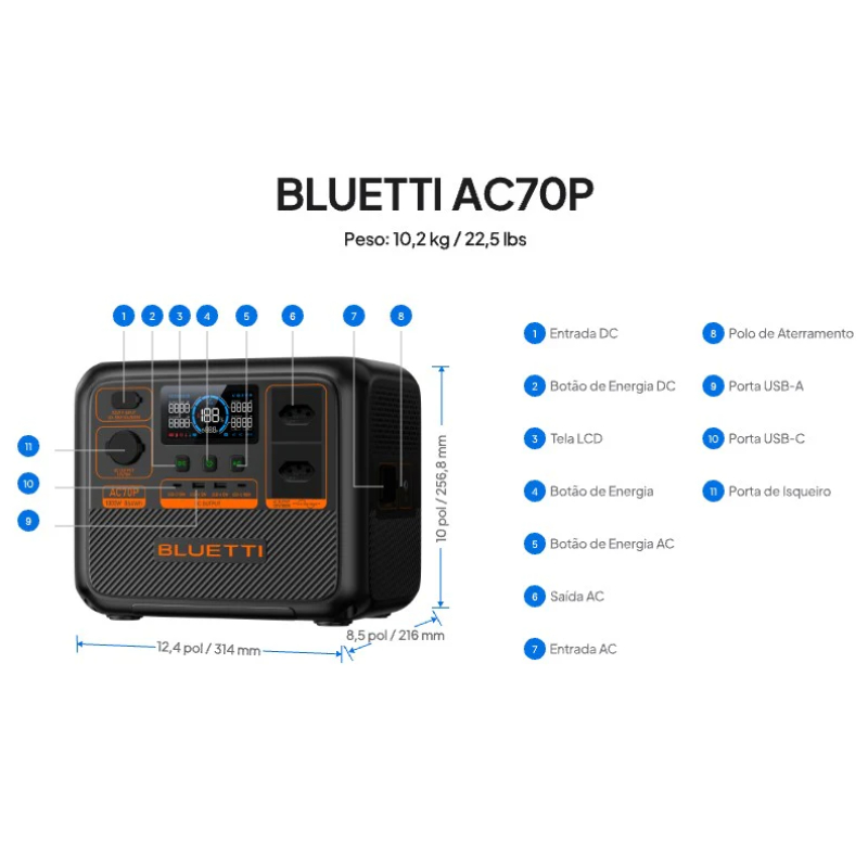 Зарядная станция Bluetti AC70P, 1000 Вт фото 2