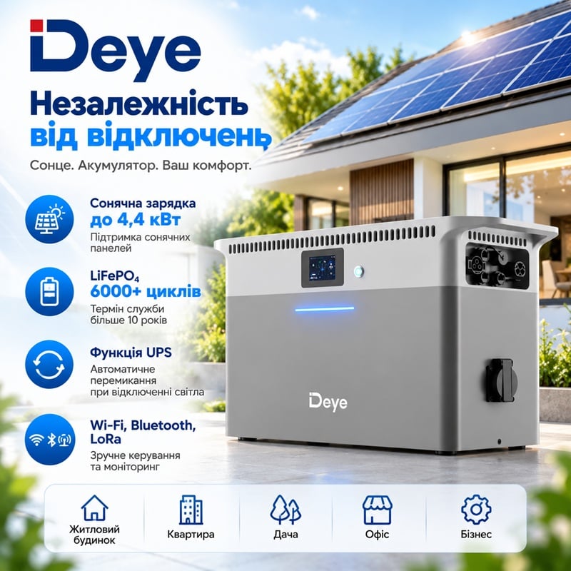 Зарядная станция Deye SUN-BK250, 2500 Вт, 2560 Вт·ч, LiFePO4, 4 MPPT (AM4-32L) фото 6