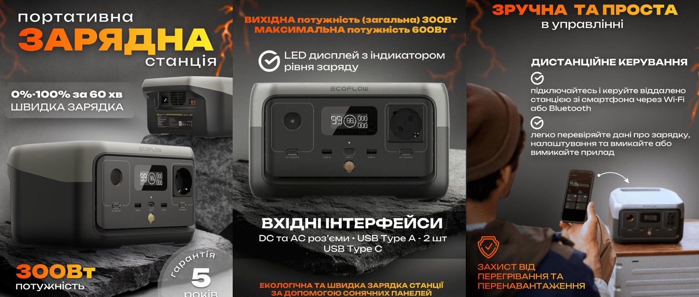 Зарядна станція EcoFlow RIVER 2, 300 Вт, 256 Вт год Автономна зарядна батарея EcoFlow RIVER 2, 300 Вт