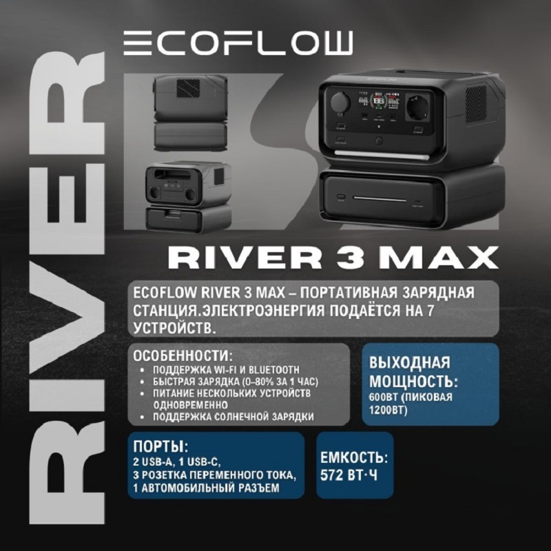 Зарядная станция EcoFlow RIVER 3 Max, 600 Вт фото 2