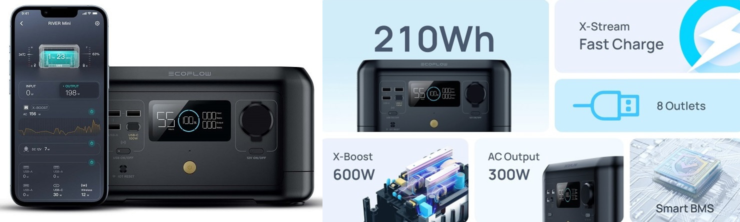Зарядна станція EcoFlow RIVER mini, 300 Вт, 210 Вт год Автономна зарядна батарея EcoFlow RIVER mini, 300 Вт