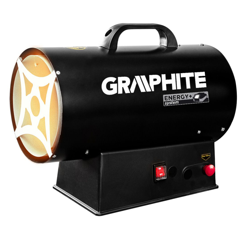Теплова гармата газова GRAPHITE, акумуляторна 18В, 15кВт, 120м кв, 320м куб/год, чорний, IP24 фото 1