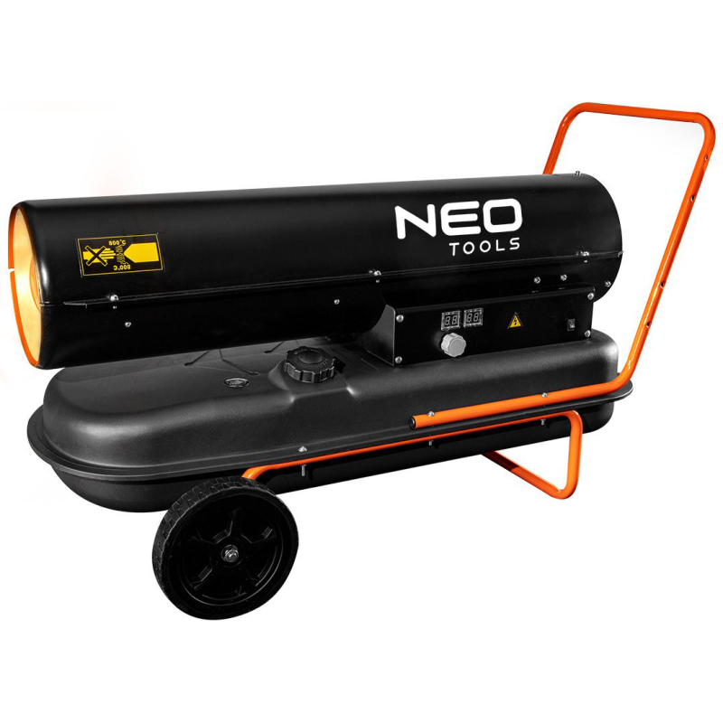 Тепловая пушка дизель/керосин Neo Tools, прямого нагрева, 50кВт, 720м кв, 1100м куб/ч, колеса, IPX4, черный фото 1