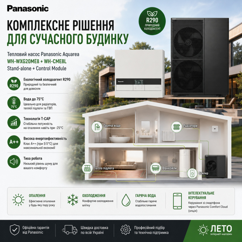 Тепловой насос Panasonic Aquarea Stand-alone + Control Module М Т-Сар WH-WXG30ME8\WH-CME8L фото 2