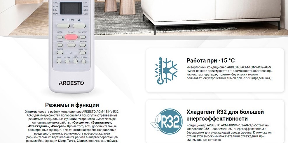 Кондиционер Ardesto ACM-INV-R32-WF-AG-S технические параметры