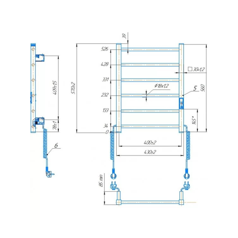Електрична сушка для рушників Mario HF Leeds 570x430 чорна фото 4