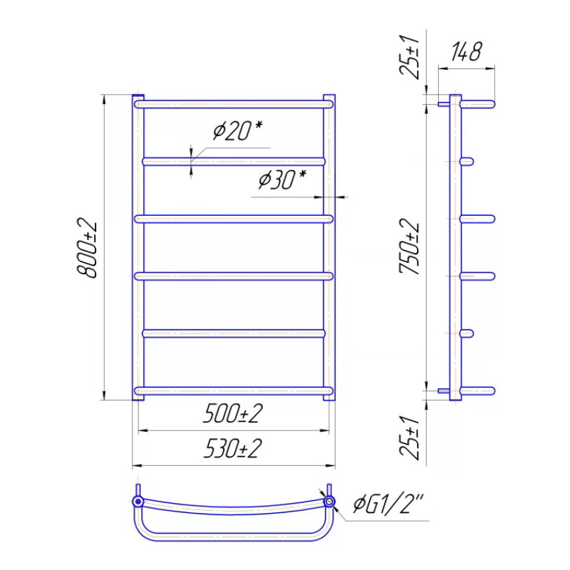 Водяна сушка для рушників Mario Люкс HP 800х530/500 фото 2
