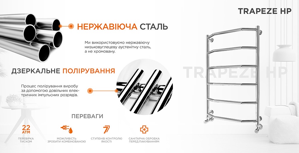 Водяной полотенцесушитель Mario серии Трапеция HP 650х430/400