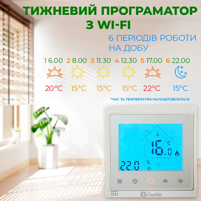 Wi-Fi Терморегулятор Castle AC603H Белый фото 4