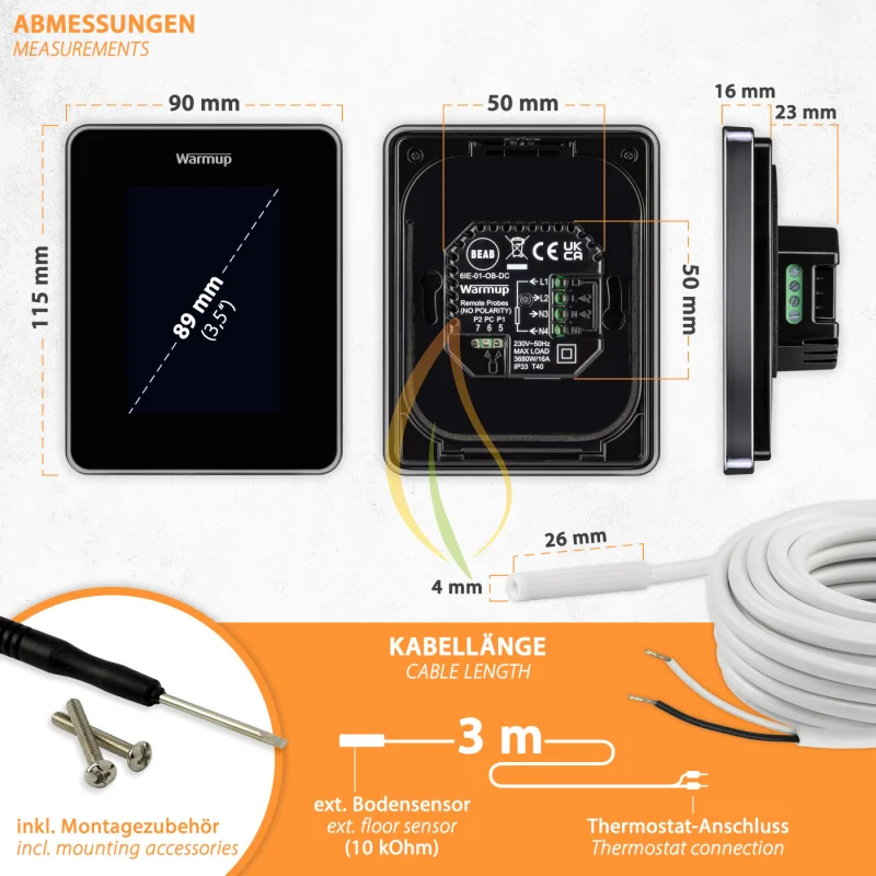 Wi-Fi Терморегулятор Warmup 7iE Smart Matter Чорний фото 9