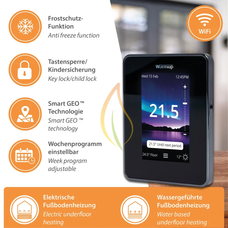 Wi-Fi Терморегулятор Warmup 7iE Smart Matter Чорний фото 3