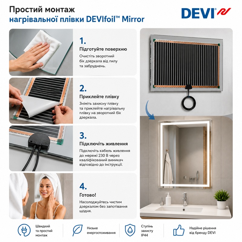 Нагрівальна плівка для дзеркал DEVIfoil Mirror 274x358 мм фото 5