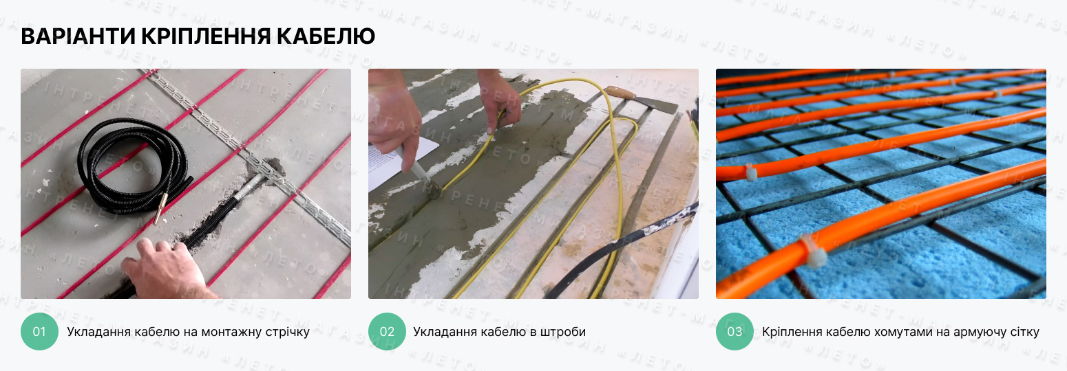 Нагрівальний кабель In-Therm ECO - варіанти монтажу Приклади монтажу нагрівального кабелю In-Therm ECO PDSV 20