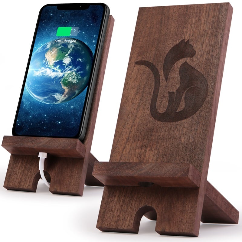 Деревянная подставка держатель для телефона "Кошка" фото 1