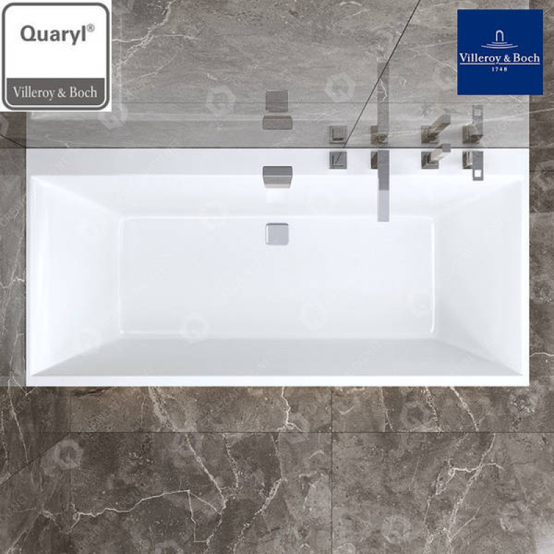 Squaro Edge 12 Ванна квариловая 190*90 +ножки + перелив, белый фото 2