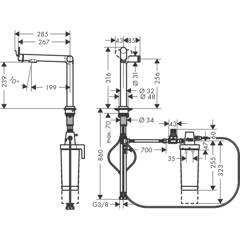 76804670 Aqittura M91 Filter System Змішувач кухонний 240 1jet, чорний матовий фото 3