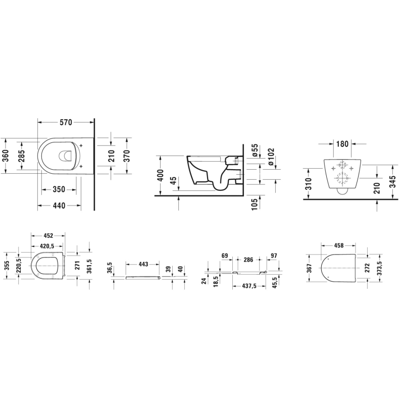 Me by Starck Унітаз підвісний 57*37 см, Rimless із сидінням Soft Close, білий фото 3