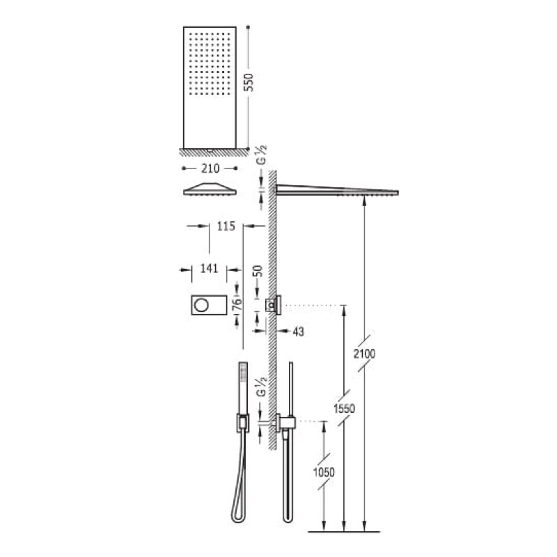Shower Technology Душова система з термостатом, з електронім керуванням (верх.душ.210*550 мм), хром фото 2