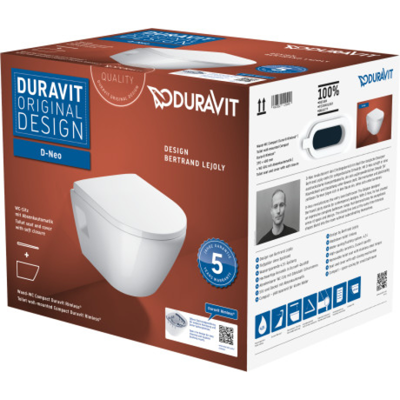 D-Neo Унитаз подвесной укороченный, 48*37 см, безобедочный с сиденьем Soft Close, белый фото 2