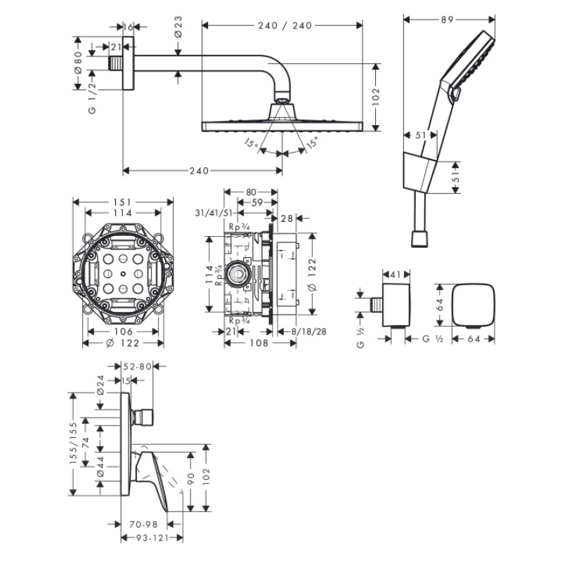27957000 Душевой комплект Crometta E 240 1jet, с однорычажным смесителем Logis 71405000, хром фото 3