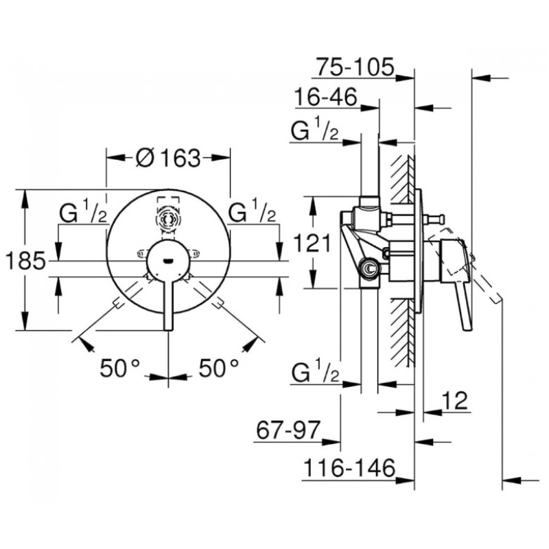 Змішувач для душу прихованого монтажу на 2 споживачі Grohe Concetto New, хром (32214001) фото 3