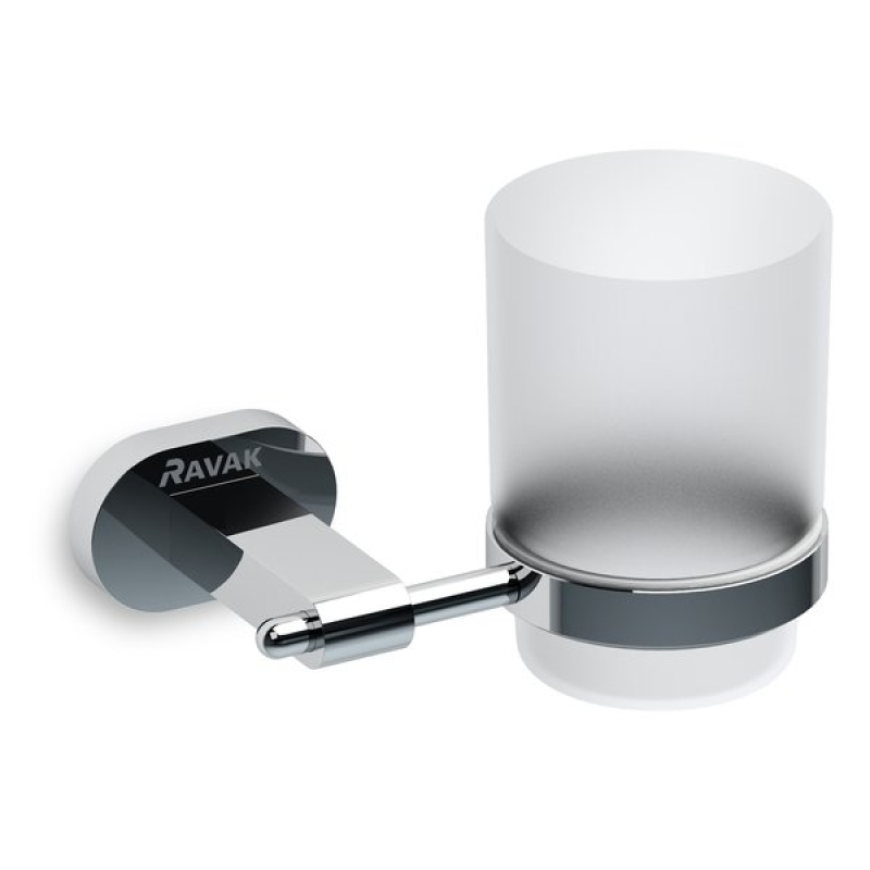 Держатель со стаканом для зубных щеток Ravak Chrome CR 210.00 хром матовое стекло X07P188 фото 1