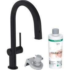Aqittura M91 FilterSystems 210 1jet Смеситель кухонный с выдвижным изливом + фильтр, черный матовый