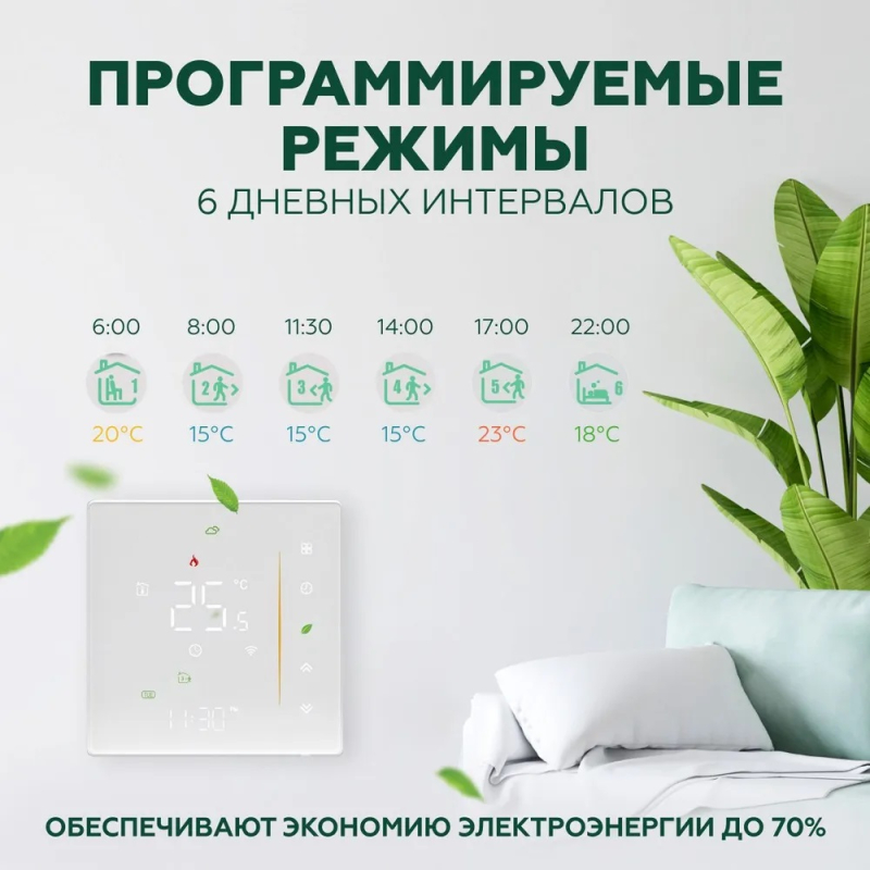 Wi-Fi Терморегулятор Heat Plus BHT-300 Белый фото 9