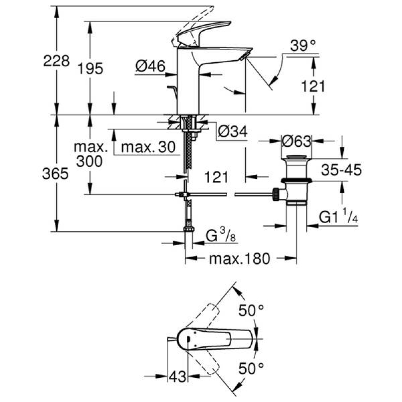 Смеситель для раковины Grohe Eurosmart M-Size, черный (233242433) фото 4