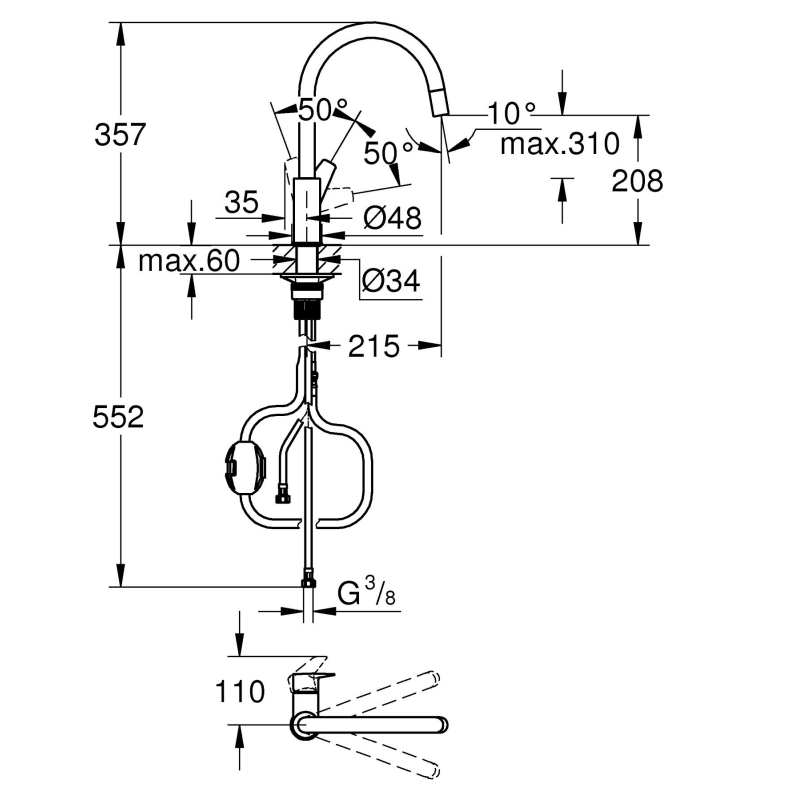 Змішувач одноважільний для мийки Grohe StartEdge, хром (30550000) фото 5