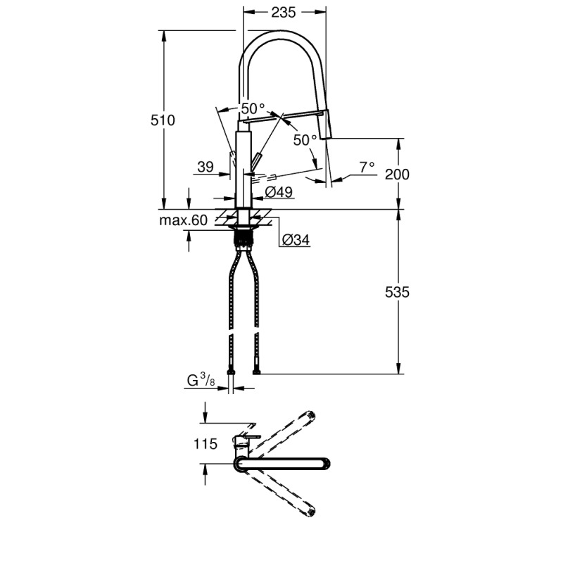 Змішувач одноважільний для мийки Grohe Feel професійний, хром (31489000) фото 5