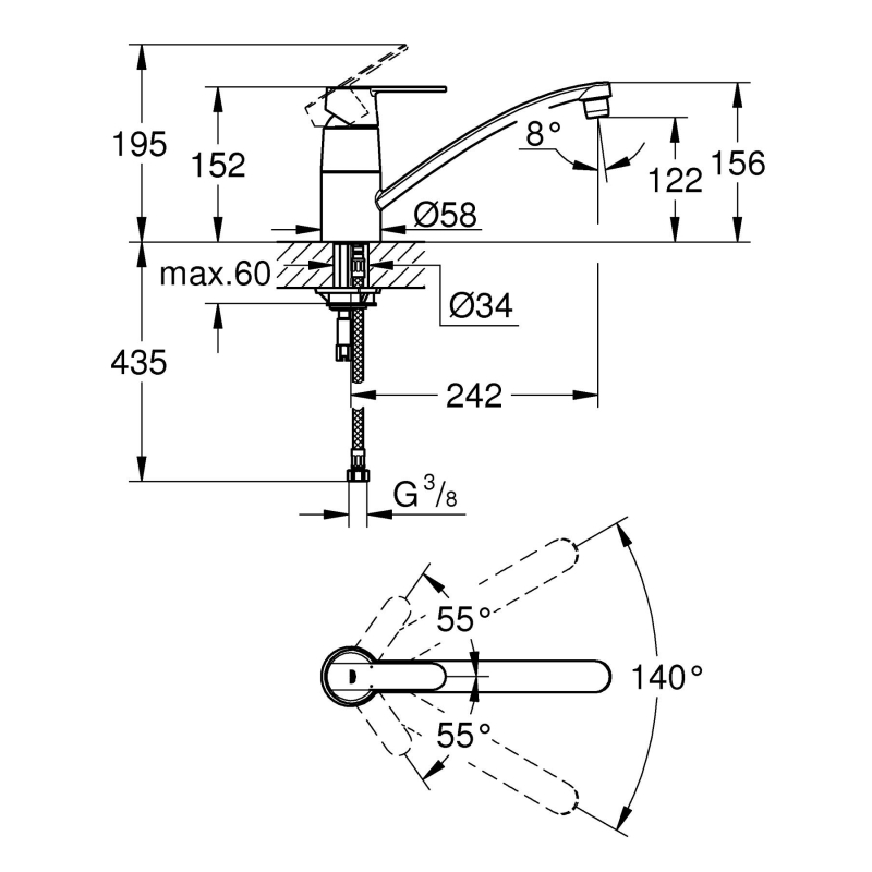 Змішувач одноважільний для мийки Grohe Get , хром (32891000) фото 5