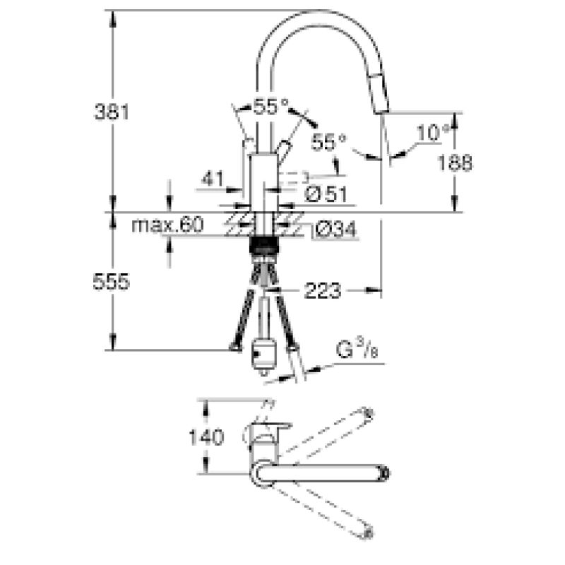 Змішувач одноважільний для мийки Grohe Feel, хром (31486001) фото 5