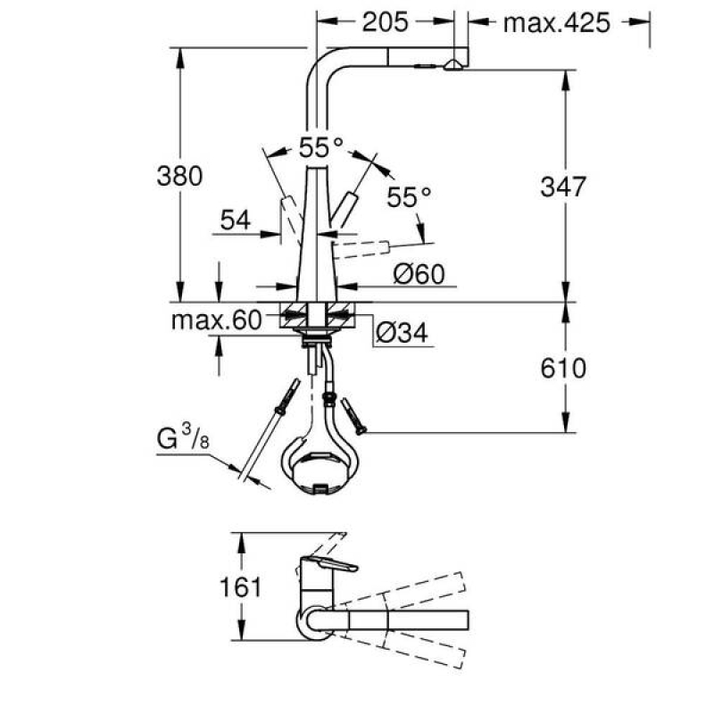 Змішувач одноважільний для мийки Grohe Zedra, L-излив сталь (32553DC2) фото 5