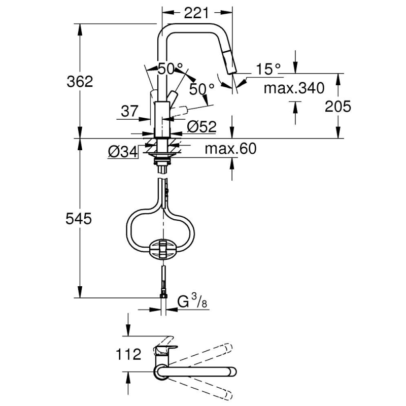 Змішувач одноважільний для мийки Grohe Eurosmar висувний, чорний (306192430) фото 5
