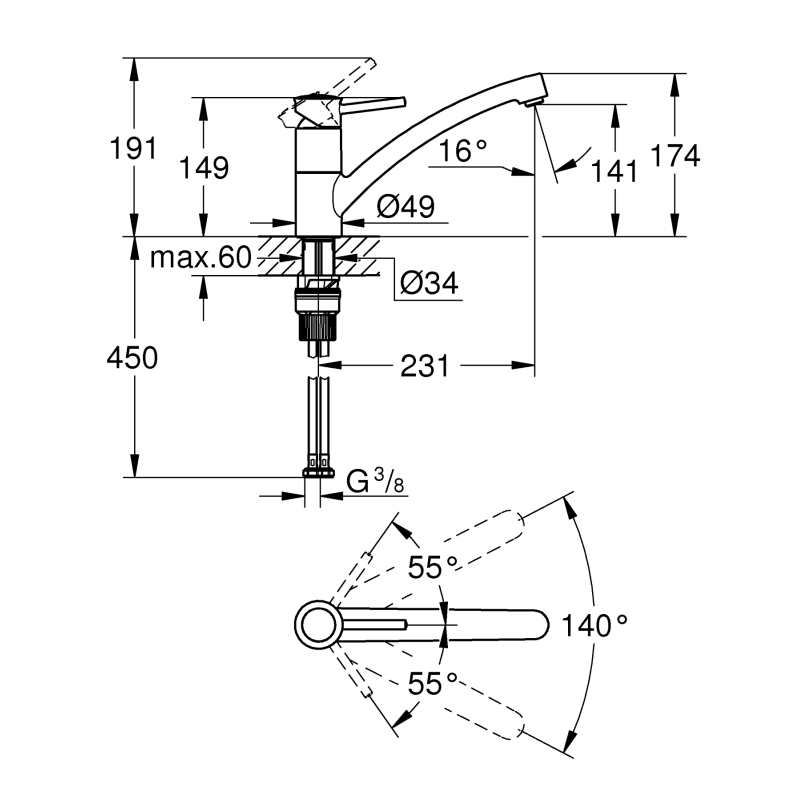 Grohe BauClassic Одноважільний змішувач для мийки (30575000) фото 5