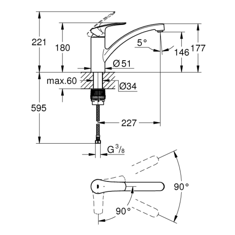 Смеситель однорычажный для мойки Grohe Eurosmar, хром (30260003) фото 3
