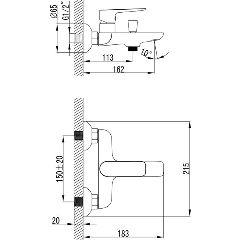 Смеситель для ванны Ravak CL 022.00/150 настенный 150 мм X070083 фото 3