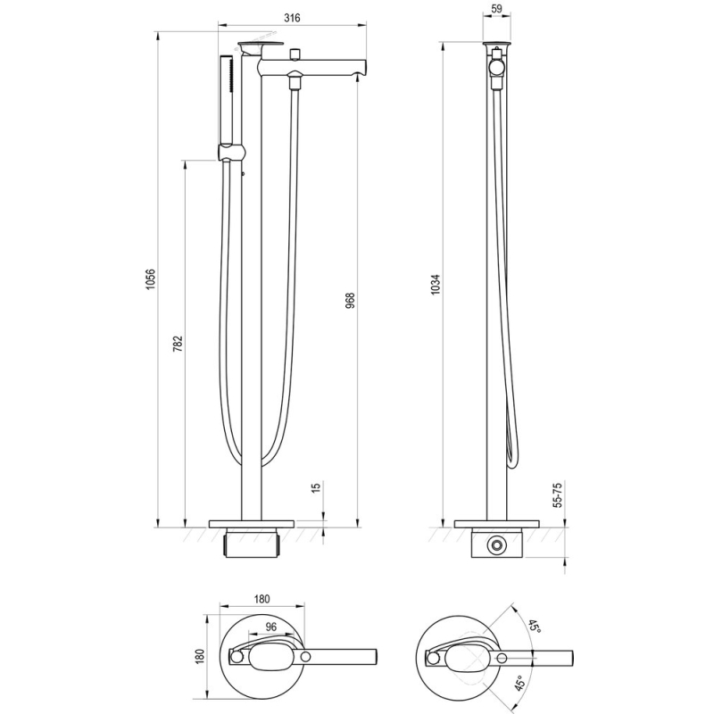 Смеситель напольный Ravak Spring SG 080.20BLM.RB07A, черный матовый (X070556) фото 3