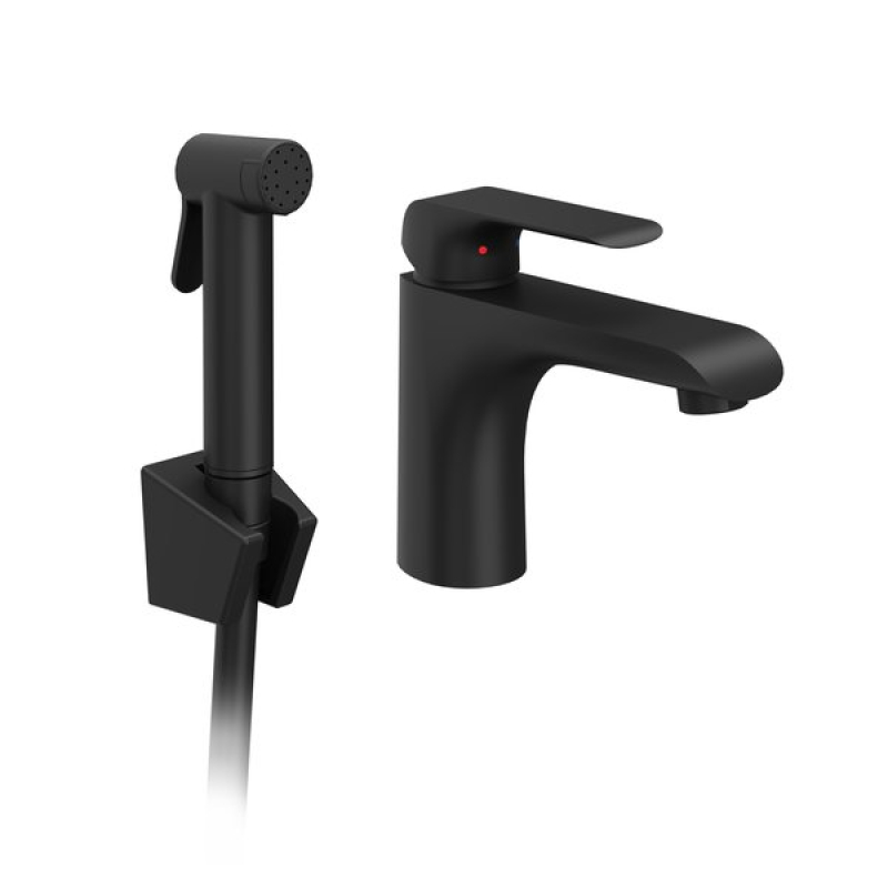 Смеситель для умывальника Ravak FL 112.20BL с гигиеническим душем, черный (X070439) фото 1
