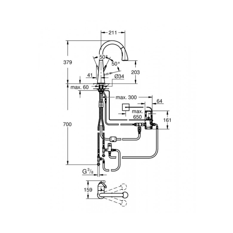 Змішувач кухонний сенсорний з висувним виливом Grohe Zedra Touch, хром (30219001) фото 5