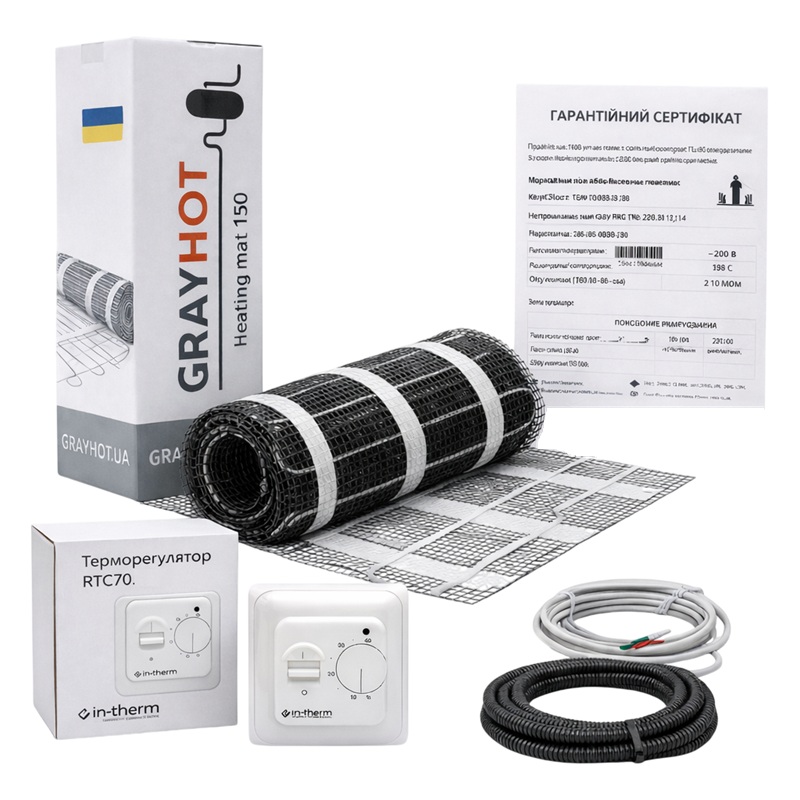 Нагревательный мат Grayhot 1.9 м² + механический терморегулятор RTC 70 фото 1