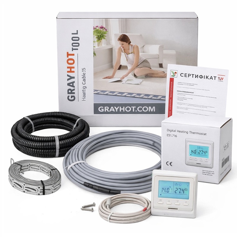Нагревательный кабель Grayhot 23 м, 345 Вт + программируемый терморегулятор E51.716 фото 1